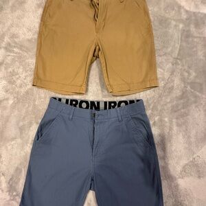 IRON CO.Men's Tan and Blue Flat Front Shorts Sz 32 2 pieces perfect condition